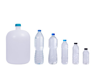 Different size plastic bottle shape isolated on white background