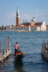 Gondola Heading Into the Venetian Lagoon with the Chiesa di San  Giorgio Maggiore in Background