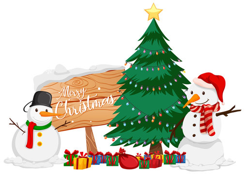 Christmas theme with snowman and christmas tree