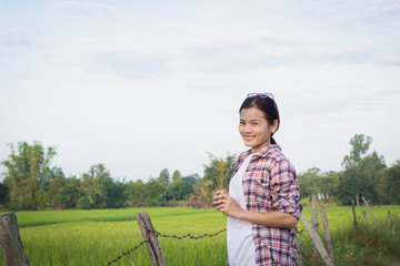 Happiness beautiful woman in field,soft focus.