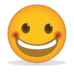 Blushing smiling emoji. Flushed happy face emoticon is a yellow face with wide smile showing upper teeth and blushing cheeks. Expressing happiness, excitement, affection.