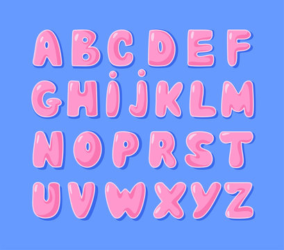 Funny Handwritten Alphabet In Bubble Gum Pink Font