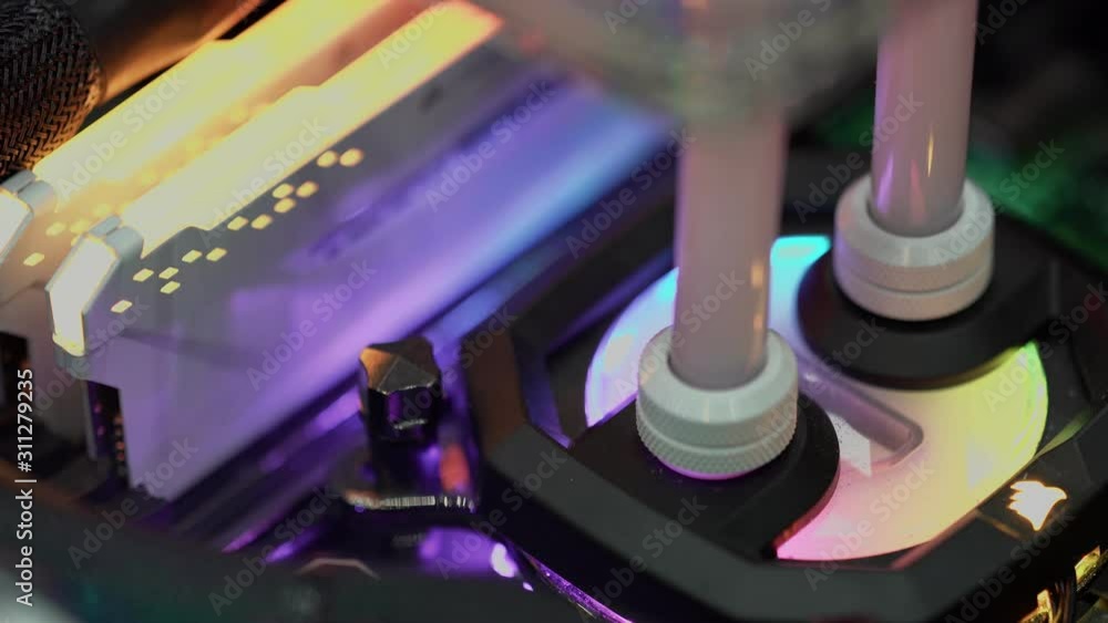 Poster close up of computer rgb gaming, illuminated by colored led