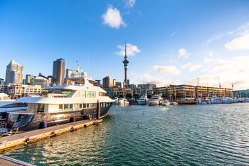Auckland City New Zealand. Biggest city in New Zealand North Island. New Zealand financial district and business office buildings.