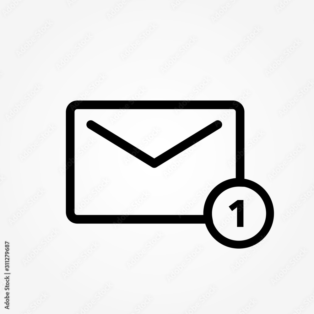 Poster one new incoming message envelope with notification, vector object.