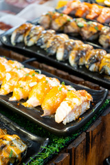 grilled salmon sushi with sauce - Japanese food