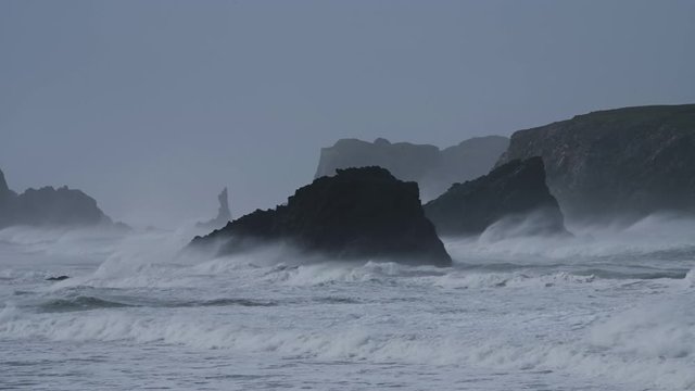 High surf and waves during a dangerous storm at the Oregon coast.