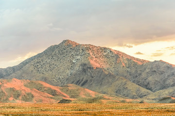 Mountainous desert sunset landscape, Mojave Desert, California, USA