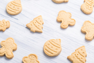 gingerbread cookies of different shapes on a gray background
