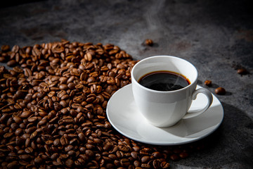 Coffee beans and cup