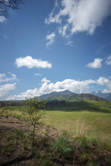 Fototapeta na wymiar Bondowoso, East Java / Indonesia Savana Wurung Crater (Kawah Wurung) during the dry season, located in Curah Macan village, Bondowoso.