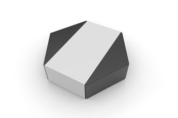 Blank hexagonal paper hard box for gift items and branding, 3d render illustration.