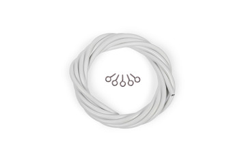 Hanging screws with curtain wire isolated on white background.