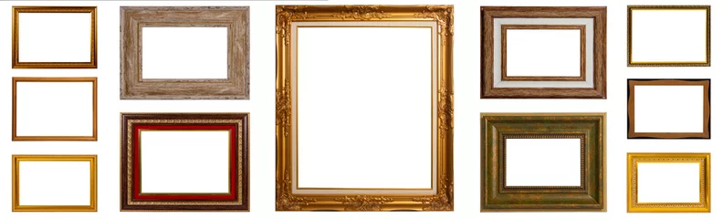 Fotobehang Single golden wooden frame isolated on white background © blove