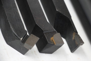Lathe turning tools with carbide tips close-up, Metalworking tools