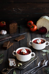 Borsch with red beans and braised beef.