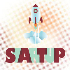 Flying Rocket Business Startup Concept Banner