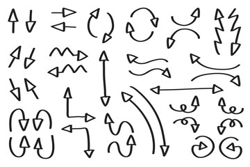 Hand drawn arrow vector icons set. sketch arrow design for business plan and education.