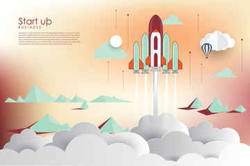 Rocket and cloud flat style isolated 