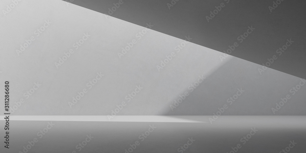 Poster abstract of concrete interior space with sun light cast the shadow on the wall and floor,geometric s