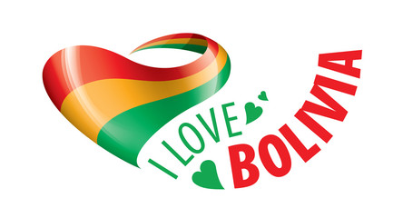 The national flag of the Bolivia and the inscription I love Bolivia. Vector illustration