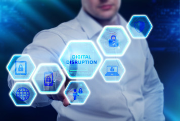 Fototapeta na wymiar Cyber Security Data Protection Business Technology Privacy concept. Young businessman select the icon digital disruption on the virtual display.