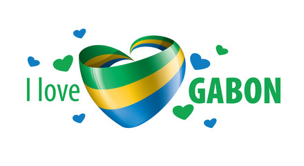 The national flag of the Gabon and the inscription I love Gabon. Vector illustration