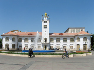 Rasht, Gilan, Iran 05 05 2019, Rasht Municipality Building in the city's central square next to the water fountain.