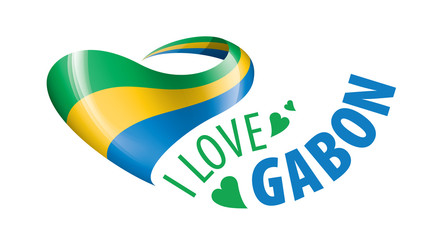 The national flag of the Gabon and the inscription I love Gabon. Vector illustration