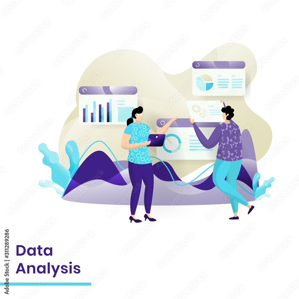 Fototapete data analysis website template design. landing page modern flat concept of web page design for websi