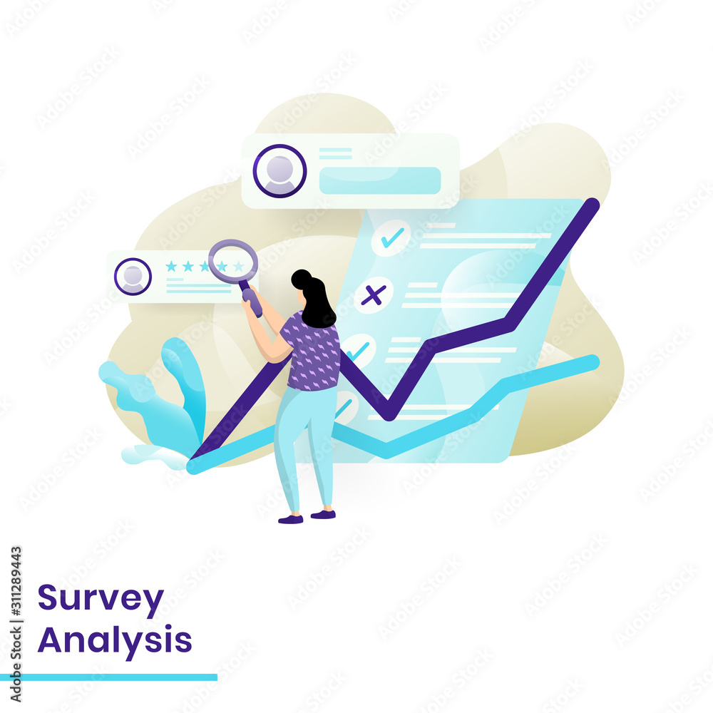 Fototapete survey analysis website template design. landing page modern flat concept of web page design for web