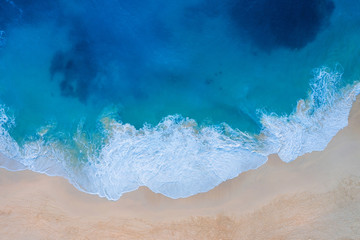 Fototapeta na wymiar Aerial view of Kelingking Beach in Nusa Penida island, Bali in Indonesia.