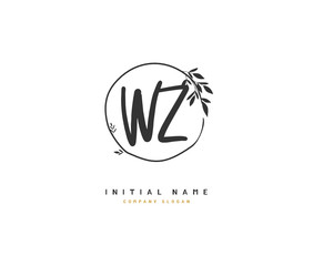 W Z WZ Beauty vector initial logo, handwriting logo of initial signature, wedding, fashion, jewerly, boutique, floral and botanical with creative template for any company or business.