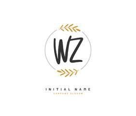 W Z WZ Beauty vector initial logo, handwriting logo of initial signature, wedding, fashion, jewerly, boutique, floral and botanical with creative template for any company or business.