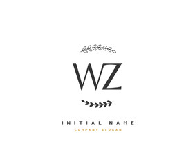 W Z WZ Beauty vector initial logo, handwriting logo of initial signature, wedding, fashion, jewerly, boutique, floral and botanical with creative template for any company or business.