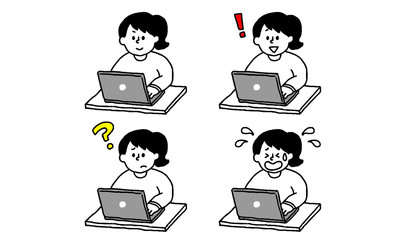 ノートパソコンを操作する私服女性セット（シンプル）