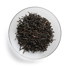 Black tea top view on white background