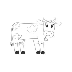 Cow, coloring book for kids, black outline white background, vector