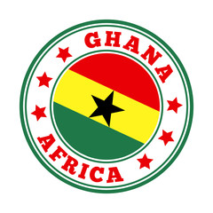 Ghana sign with national flag in a round logo design. Vector illustration.