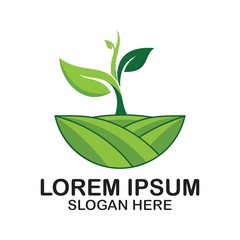 Vector logo design illustration for agriculture, farm, agronomy, rural country farming field, soil farm, crop field, pasture, milk, barn, nature, ecology, forestry, reforestation.