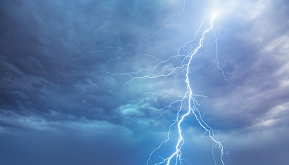 Lightning in the grey clouds