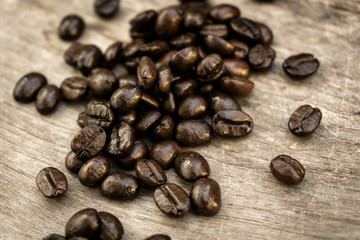 coffee beans on wooden background