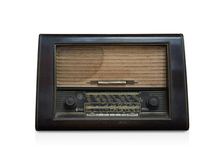 Front view Di cut antique Radio on white background,technology, object, copy space