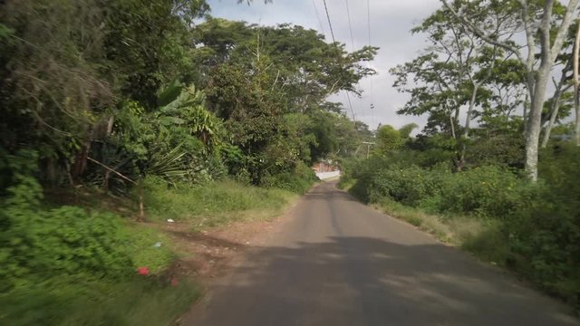View of the driver on a small road in the mountains of Goroka, PNG.