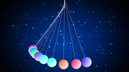 Wave Swing Colorful Pendulums Rhythm Dance With Blue Starry Space Background