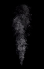 Photo of real white steam of boiling water on black background