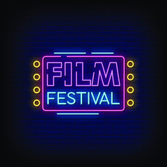 Film Festival Neon Signs Style Text Vector