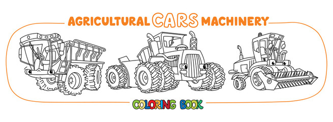 Agricultural machinery cute cars coloring book set