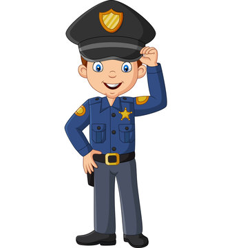 Cartoon smiling officer policeman standing