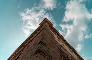 Fototapeta na wymiar Alhondiga de Granaditas Guanajuato Old Building detail on Blue Sky.